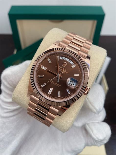 rolex day-date rose gold chocolate dial|rolex 228235 price.